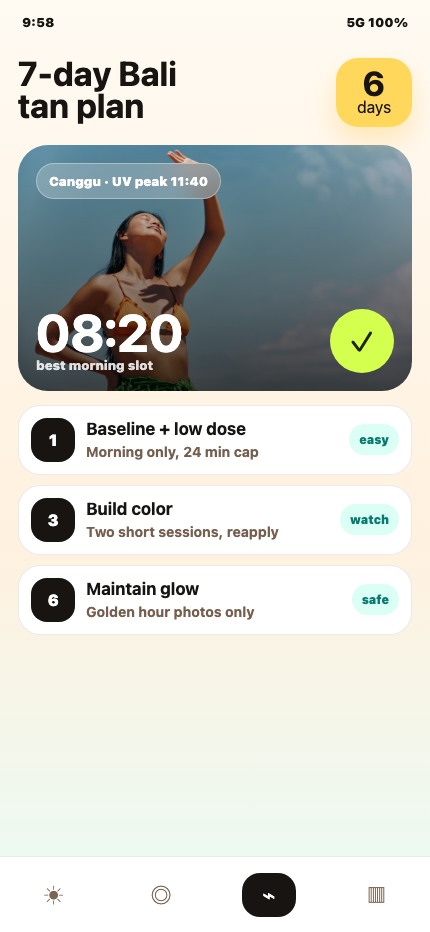 GlowGuard Bali trip plan screen